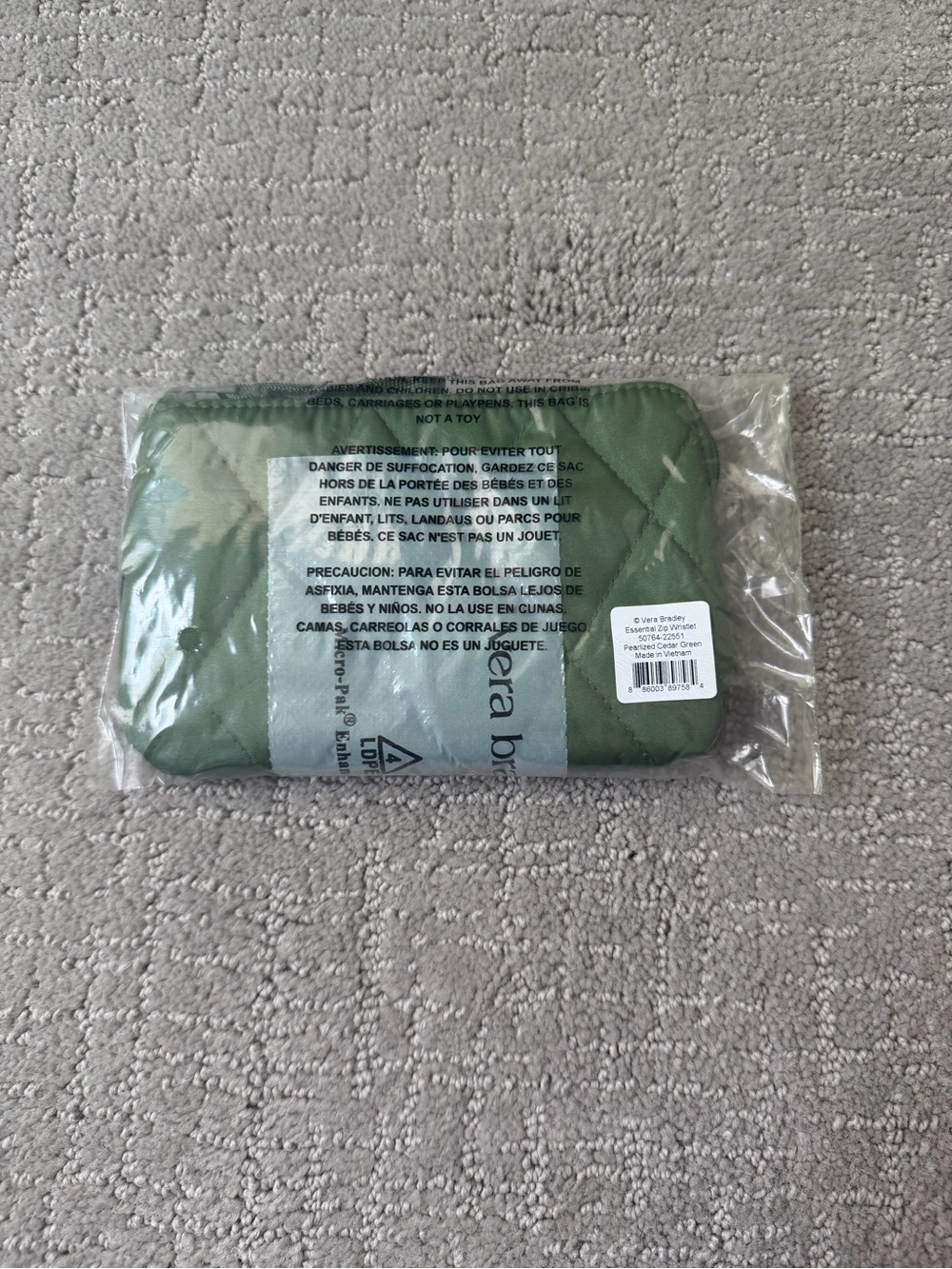 NWT - Vera Bradley Essential Zip Wristlet Wallet - Pearlized Cedar Green color
